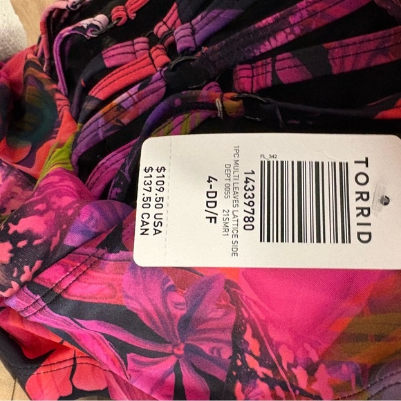 Torrid Slim Fix One Piece Underwire Swimsuit Lattice Sides Push Up Size 4/DD-F - Picture 10 of 11